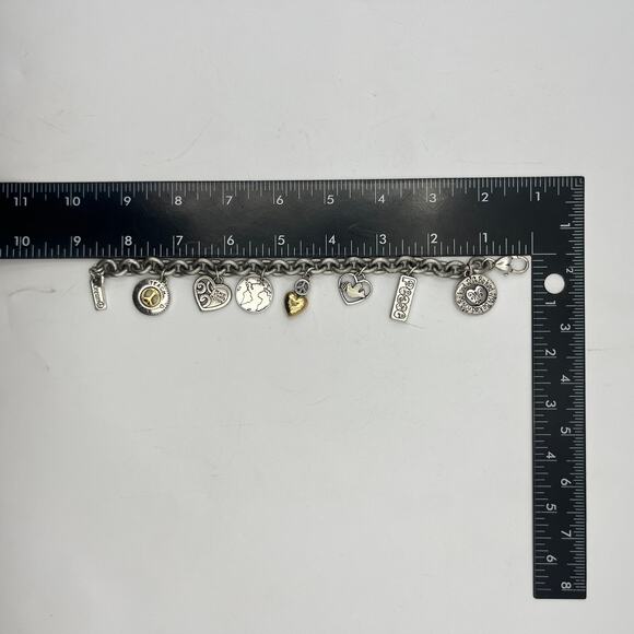 Brighton World Peace Charm Bracelet 2007 Y2K Silver Tone Dream Be Kind Unique - Picture 2 of 3